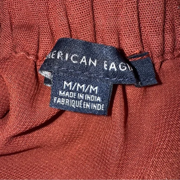 American Eagle Womens M Cotton Linen Belted Lined Mini Skirt Rust Burnt Orange - Picture 5 of 10